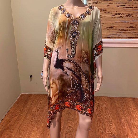 Yuka Beach Multi-colored With Bird And Rhinestones Size L - Picture 1 of 10